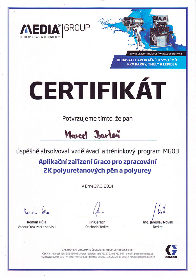 certifikát Graco